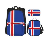 WenDang Ensemble sac à bandoulière double drapeau de l'Islande avec sac à déjeuner et trousse à crayons pour le shopping, les sports de plein air