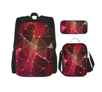 WenDang Ensemble sac à bandoulière double motif constellation galaxie rouge avec sac à déjeuner et trousse à crayons pour le shopping, les sports de plein air