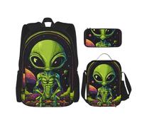 WenDang Green Alien Ensemble sac à bandoulière avec sac à déjeuner et trousse à crayons pour le shopping, les sports de plein air