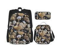 WenDang Heart Stone Ensemble sac à bandoulière double avec sac à déjeuner et trousse à crayons, convient pour le shopping, les sports de plein air