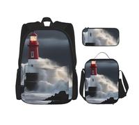 WenDang Lighthouse in Storm Ensemble sac à bandoulière avec sac à déjeuner et trousse à crayons Idéal pour le shopping, les sports de plein air