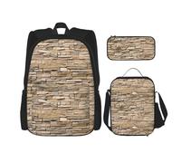 WenDang Rustic Rocks Ensemble sac à bandoulière double avec sac à déjeuner et trousse à crayons pour le shopping, les sports de plein air