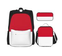 WenDang Sac à bandoulière double avec sac à déjeuner et trousse à crayons Motif drapeau de Monaco