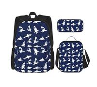 WenDang Sac à bandoulière double motif requin avec différents gestes - Sac à déjeuner et trousse à crayons - Convient pour le shopping, les sports de plein air