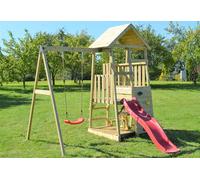 Wendi Toys Aire de jeux en bois brut portique balançoire et toboggan - 7,8 m² - WTJ8