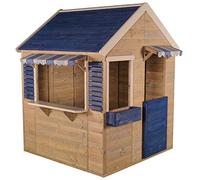 Wendi Toys M17B Maison de Jeu en Bois pour Enfants, 120×120×155 cm, avec Porte, Volets, auvent, jardinière et Plancher, Bois FSC, cabane extérieure résistante aux intempéries, Bleu