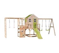 Wendi Toys M28L-G Maisonnette de jeu en bois pour enfants avec toboggan, double balançoire, 340 x 560 x 242 cm, vert - Structure extérieure robuste, montage facile, parfaite pour jouer actif et