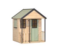 Wendi Toys M46PGN Maison de Jeu pour Enfants en Bois FSC, Cabane de Jardin Extérieure 120×120×155 cm, avec Balcon, Porte, Étagère, Volets, Plancher, Résistante aux Intempéries