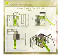 Wendi Toys Maison de jeu pour enfants, structure à grimper "Dino" avec tour de jeu, toboggan, bac à sable, 2 balançoires, etc. vert