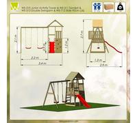 Wendi Toys Maison de jeux pour enfants, tour à grimper "Salamander" avec toboggan, mur d'escalade et 2 balançoires bois / rouge