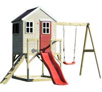 Wendi Toys Maison en bois sur pilotis Eléphant avec toboggan et balançoire Nature 330x350x242 cm