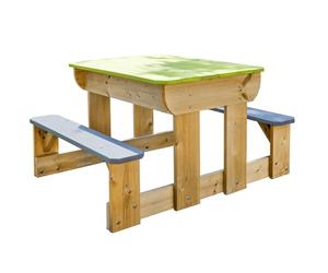 Wendi Toys Table de Pique-Nique Sable et Eau avec bancs/Couvercle Amovible et Bols en Plastique/Table de Jeu en Bois pour Enfants pour activités de Plein air