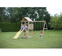 Wendi Toys Tour de jeux en bois Pingouin avec toboggan, mur d'escalade, 2 balançoires & bac à sable Nature 280x340x270 cm