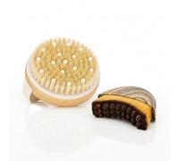 Wendmart Ensemble de brosses à sec 2 en 1 pour contour du corps et du visage - Brosse en poils de sanglier naturels pour le drainage lymphatique, la cellulite et l'exfoliation + brosse douce pour le