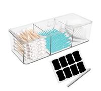 Wenfubrixa Support carré Qtip à 3 compartiments, boîte avec couvercle dans la salle de bain, distributeur de cotons-tiges, tampons de maquillage, boules de coton (transparent)