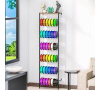 Wenfubrixa Support mural de rangement pour filament d'imprimante 3D, support de bobine de filament à 6 niveaux avec plateau en bois supérieur, support de rangement de filament en métal robuste pour