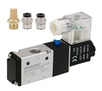 Wengart Électrovanne Pneumatique AC 220V 3/2 Voies 1/4" pour Automaticiens, Évite les Erreurs de Commande de Vérin Simple Effet en Usine, avec Connecteur DIN IP65 et Kit Raccords