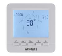 Wengart Thermostat d'Ambiance Programmable - Contact Sec (COM/NO/NC) - Alimenté par Piles - Grand Écran LCD Rétroéclairé - pour Chaudière à Gaz, Fioul et Poêle à Granulés - Design Noir Élégant
