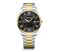 WENGER City Classic 01.1441.142 City Classic Montre pour homme, diamètre 42 mm, fabriquée en Suisse, à quartz analogique, étanche jusqu'à 50 m, bracelet en acier inoxydable noir/or/argenté