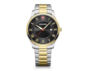 WENGER City Classic 01.1441.142 City Classic Montre pour homme, diamètre 42 mm, fabriquée en Suisse, à quartz analogique, étanche jusqu'à 50 m, bracelet en acier inoxydable noir/or/argenté