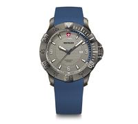 WENGER Montre pour Homme Seaforce Analogique Quartz, Ø 43 mm, Swiss Made, Étanche jusqu'à 200 m, Bleu/Gris, Bracelet en Silicone Bleu, 01.0641.142