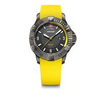 WENGER Montre pour Homme Seaforce Analogique Quartz, Ø 43 mm, Swiss Made, Étanche jusqu'à 200 m, Noir/Jaune, Bracelet en Silicone Jaune, 01.0641.145