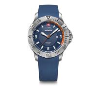 WENGER Montre pour Homme Seaforce Analogique Quartz, Ø 43 mm, Swiss Made, Étanche jusqu'à 200 m, Orange/Bleu, Bracelet en Silicone Bleu, 01.0641.140