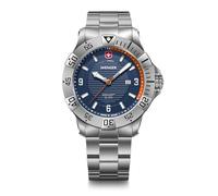 WENGER Montre pour Homme Seaforce Analogique Quartz, Ø 43 mm, Swiss Made, Étanche jusqu'à 200 m, Orange/Bleu, Bracelet en Acier Argent, 01.0641.141