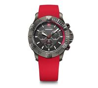 WENGER Montre pour Homme Seaforce Chrono Analogique Quartz, Chronograph, Ø 43 mm, Swiss Made, Étanche jusqu'à 200 m, Noir/Rouge, Bracelet en Silicone Rouge, 01.0643.128