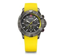 WENGER Montre pour Homme Seaforce Chrono Analogique Quartz, Chronograph, Ø 43 mm, Swiss Made, Étanche jusqu'à 200 m, Noir/Jaune, Bracelet en Silicone Jaune, 01.0643.129