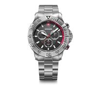 WENGER Montre pour Homme Seaforce Chrono Analogique Quartz, Chronograph, Ø 43 mm, Swiss Made, Étanche jusqu'à 200 m, Noir/Rouge, Bracelet en Acier Argent, 01.0643.123