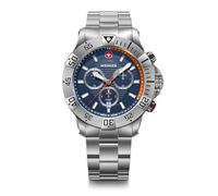 WENGER Montre pour Homme Seaforce Chrono Analogique Quartz, Chronograph, Ø 43 mm, Swiss Made, Étanche jusqu'à 200 m, Orange/Bleu, Bracelet en Acier Argent, 01.0643.125