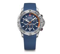 WENGER Montre pour Homme Seaforce Chrono Analogique Quartz, Chronograph, Ø 43 mm, Swiss Made, Étanche jusqu'à 200 m, Orange/Bleu, Bracelet en Silicone Bleu, 01.0643.124