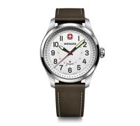 WENGER Montre pour Homme Terragraph Analogique Quartz, Ø 43 mm, Swiss Made, Étanche jusqu'à 100 m, Blanc/Argent, Bracelet en Cuir, 01.0541.120