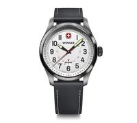 WENGER Montre pour Homme Terragraph Analogique Quartz, Ø 43 mm, Swiss Made, Étanche jusqu'à 100 m, Blanc/Noir, Bracelet en Cuir, 01.0541.126