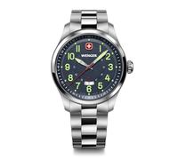 Wenger Montre pour Homme Terragraph Analogique Quartz, Ø 43 mm, Swiss Made, Étanche jusqu'à 100 m, Bleu/Argent, Bracelet en Acier, 01.0541.123