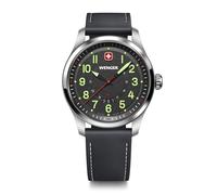 WENGER Montre pour Homme Terragraph Analogique Quartz, Ø 43 mm, Swiss Made, Étanche jusqu'à 100 m, Noir/Argent, Bracelet en Cuir, 01.0541.121