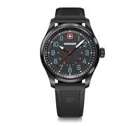WENGER Montre pour Homme Terragraph Analogique Quartz, Ø 43 mm, Swiss Made, Étanche jusqu'à 100 m, Noir, Bracelet en Silicone, 01.0541.127