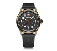 WENGER Montre pour Homme Terragraph Analogique Quartz, Ø 43 mm, Swiss Made, Étanche jusqu'à 100 m, Noir/Bronze, Bracelet en Silicone, 01.0541.124