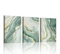 WENGTIAO 3 Pièces Abstrait Vert Sauge et Or Tableau Decoration Murale, Minimaliste Abstraite Marbre Impression sur Toile pour Moderne Decoration Murale Salon Chambre Deco Maison 30x40cmx3