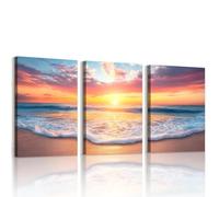WENGTIAO 3 Pièces Coucher de Soleil sur la Plage Tableau Decoration Murale | Paysage Marin et Bord de Mer Impression sur Toile pour Decoration Murale Moderne Salon Chambre Deco Maison 40x60cmx3