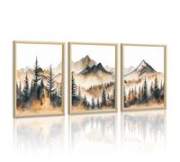 WENGTIAO Toile Peinture Encadré, Aquarelle Montagne Forêt Tableau Decoration Murale, Paysage Abstrait Nature Brumeux Montagne Peinture pour Decoration Murale Salon Maison Deco Chambre 40x60cmx3