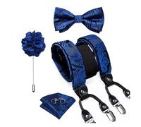 WENH Bretelles de Luxe en Soie Blanche for Hommes, 6 Clips réglables, en Cuir et métal, nœud Papillon pré-noué, Broche, Ensemble carré de Poche (Color : BD-4025-0174)