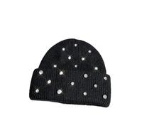 WENH Chapeau tricoté de luxe en strass brillant for femme, Bonnet chaud épais, mode coréenne, hiver(Black)