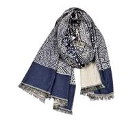 WENH Écharpe d'hiver for homme, style ethnique, bleu marine, en coton et lin, tricotée avec pompon, 195 x 65 cm(Blue)