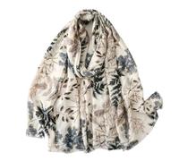 WENH Écharpe en coton et viscose à franges florales for femme, motif feuilles d'hiver, étole en pashmina, 180 x 90 cm(5)