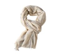 WENH Écharpes en coton et lin à rayures for hommes, automne-hiver, foulard chaud, accessoires masculins, châle à pompon court(Beige)