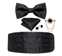 WENH Ensemble de Broches et nœud Papillon for Hommes, en Soie Florale Noire, for Smoking, Ceinture Large Formelle, Ceinture de cérémonie, Ceinture élastique (Color : YF3010-XZ0009)