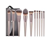 WENH Ensemble de pinceaux de maquillage champagne for femmes, fond de teint, poudre, blush, fard à paupières, pinceau de mélange Kabuki, outils de beauté(10pcs with black bag)