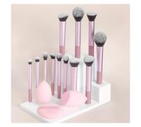 WENH Ensemble de pinceaux de maquillage complet classique, 12 pièces, avec mélangeurs coudés et en forme de larme, 1 houppette de poudre, outils d'application professionnels, Nylon(Pink)